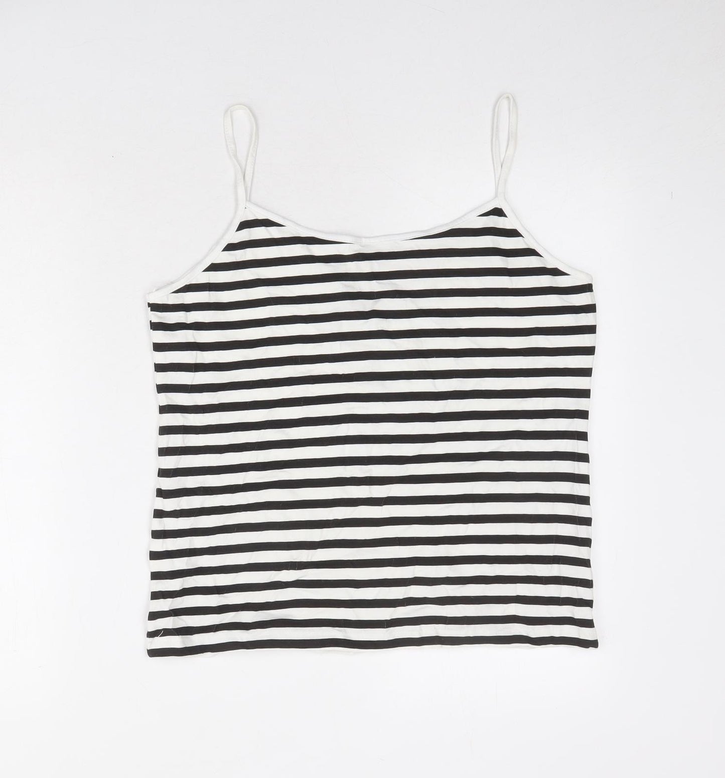 Select Womens Black Striped Cotton Basic Tank Size 16 Round Neck