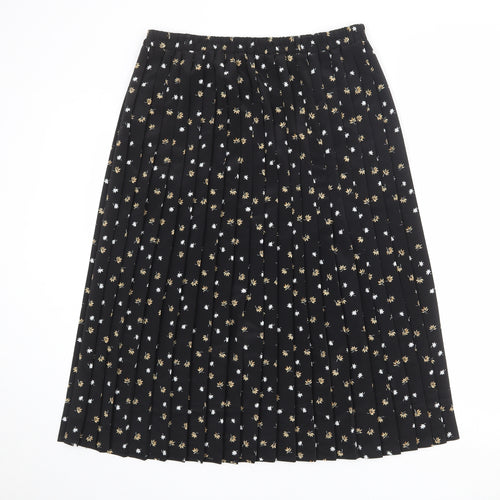 Roberto Cavalli Womens Black Floral Polyester Pleated Skirt Size 18