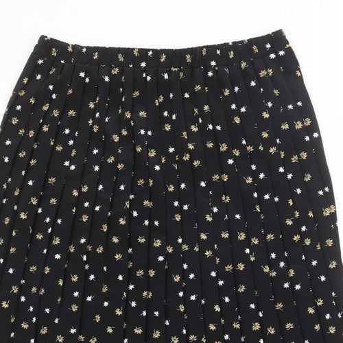 Roberto Cavalli Womens Black Floral Polyester Pleated Skirt Size 18