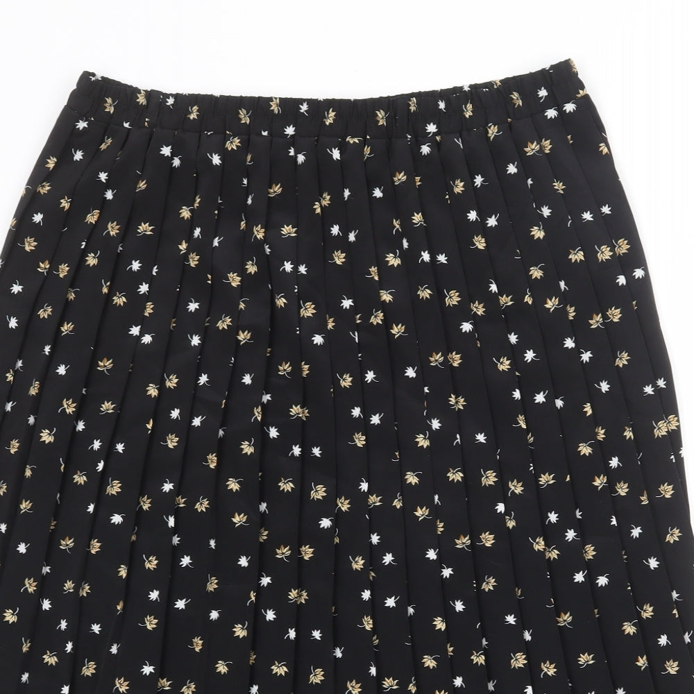 Roberto Cavalli Womens Black Floral Polyester Pleated Skirt Size 18