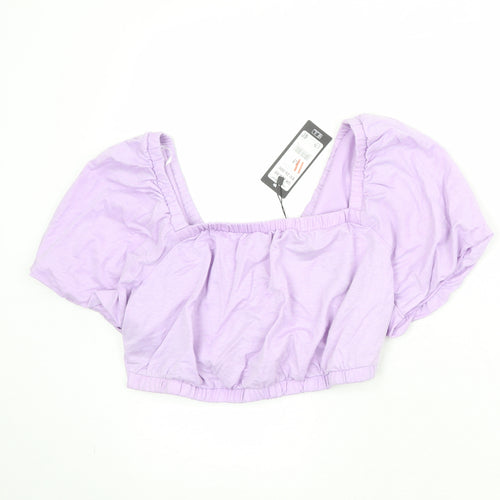 VERO MODA Womens Purple Polyester Cropped Tank Size M Square Neck - Open Back