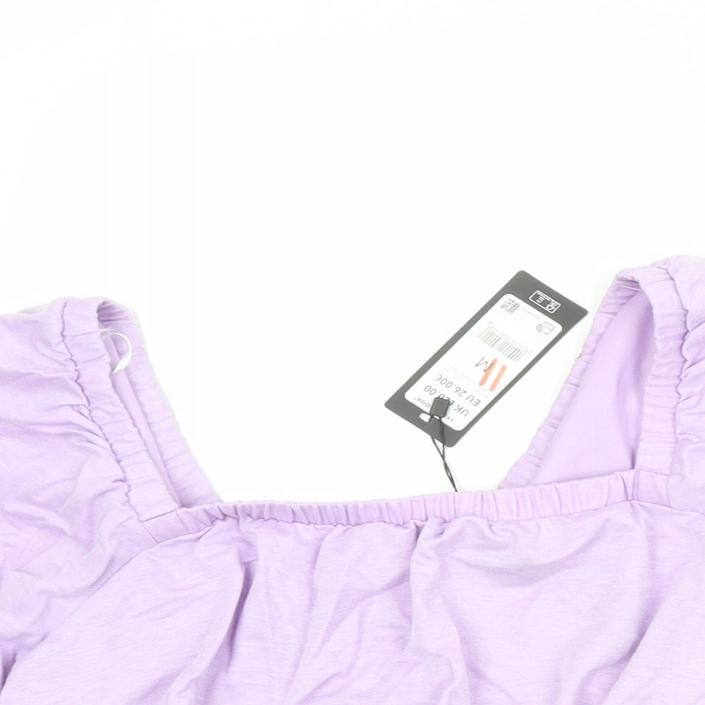 VERO MODA Womens Purple Polyester Cropped Tank Size M Square Neck - Open Back