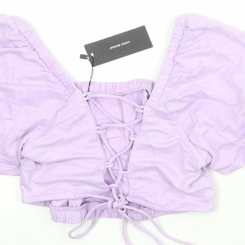 VERO MODA Womens Purple Polyester Cropped Tank Size M Square Neck - Open Back