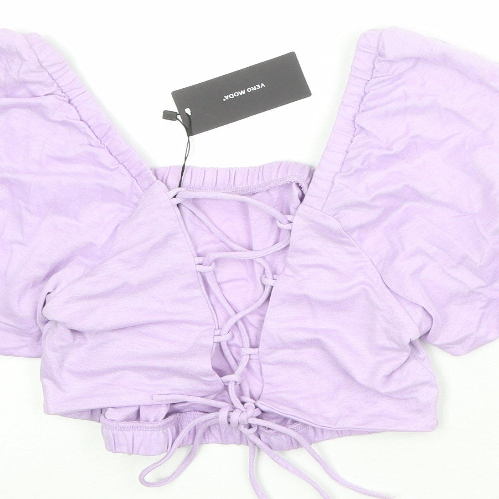VERO MODA Womens Purple Polyester Cropped Tank Size M Square Neck - Open Back