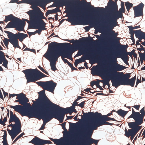 Classic Womens Blue Floral Polyester Basic Blouse Size 16 Round Neck