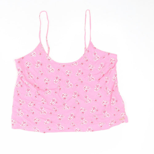 Marks and Spencer Womens Pink Floral Viscose Basic Tank Size 16 Round Neck