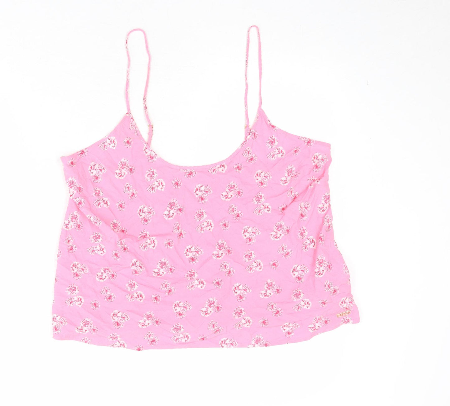 Marks and Spencer Womens Pink Floral Viscose Basic Tank Size 16 Round Neck