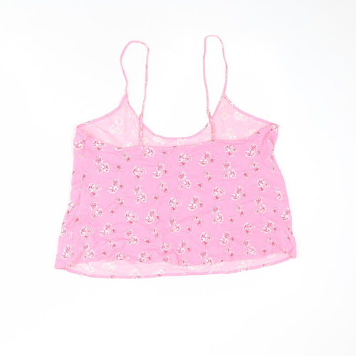 Marks and Spencer Womens Pink Floral Viscose Basic Tank Size 16 Round Neck