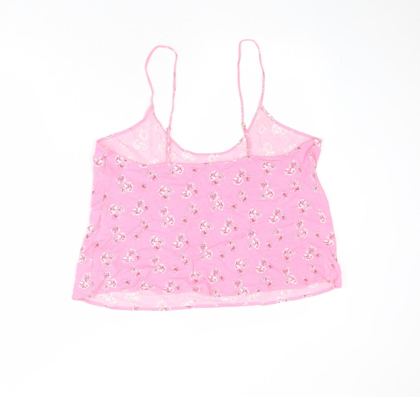 Marks and Spencer Womens Pink Floral Viscose Basic Tank Size 16 Round Neck