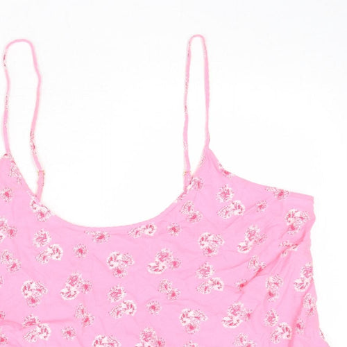 Marks and Spencer Womens Pink Floral Viscose Basic Tank Size 16 Round Neck