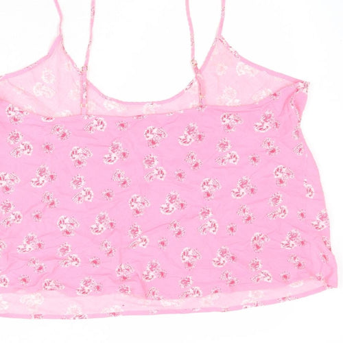 Marks and Spencer Womens Pink Floral Viscose Basic Tank Size 16 Round Neck