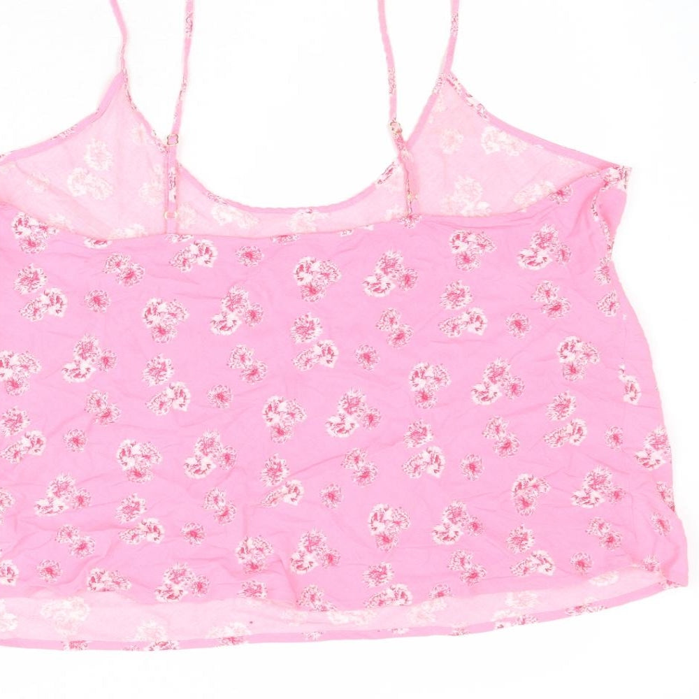 Marks and Spencer Womens Pink Floral Viscose Basic Tank Size 16 Round Neck