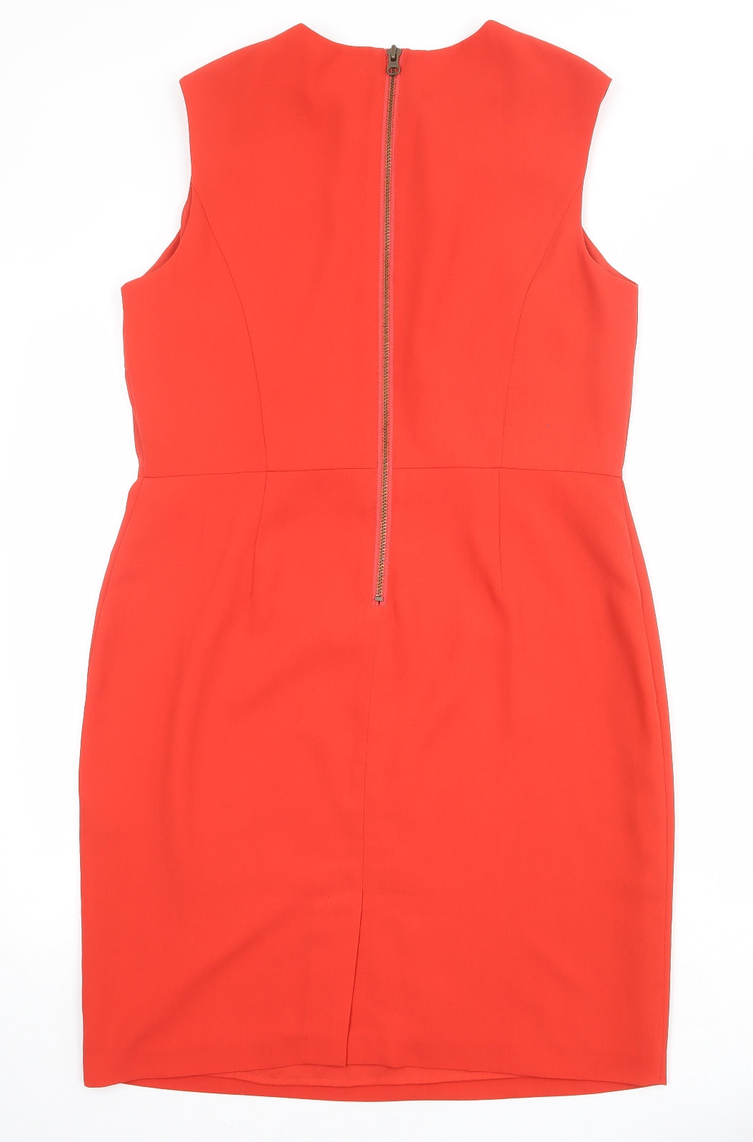 Marks and Spencer Womens Red Polyester Shift Size 14 Round Neck Zip