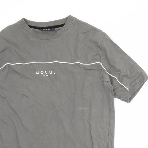 Mogul Mens Grey Cotton T-Shirt Size S Round Neck
