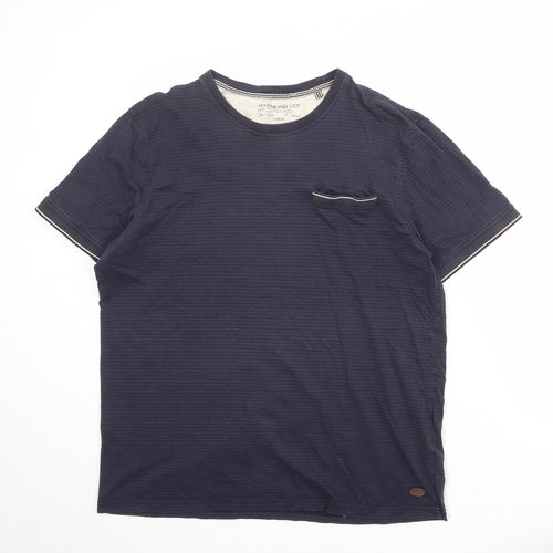 Hammond & Co Mens Blue Striped Cotton T-Shirt Size L Round Neck