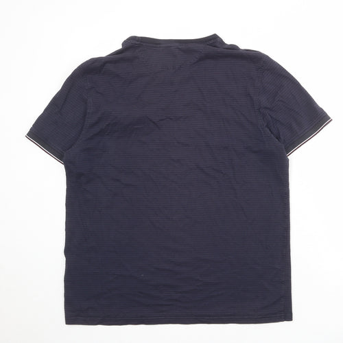 Hammond & Co Mens Blue Striped Cotton T-Shirt Size L Round Neck