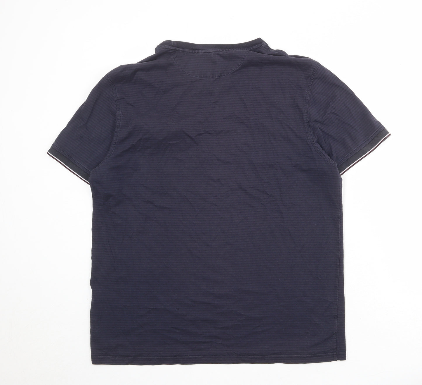 Hammond & Co Mens Blue Striped Cotton T-Shirt Size L Round Neck