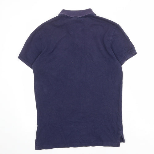 Polo Ralph Lauren Mens Blue Polyester Polo Size S Collared Button - Pique