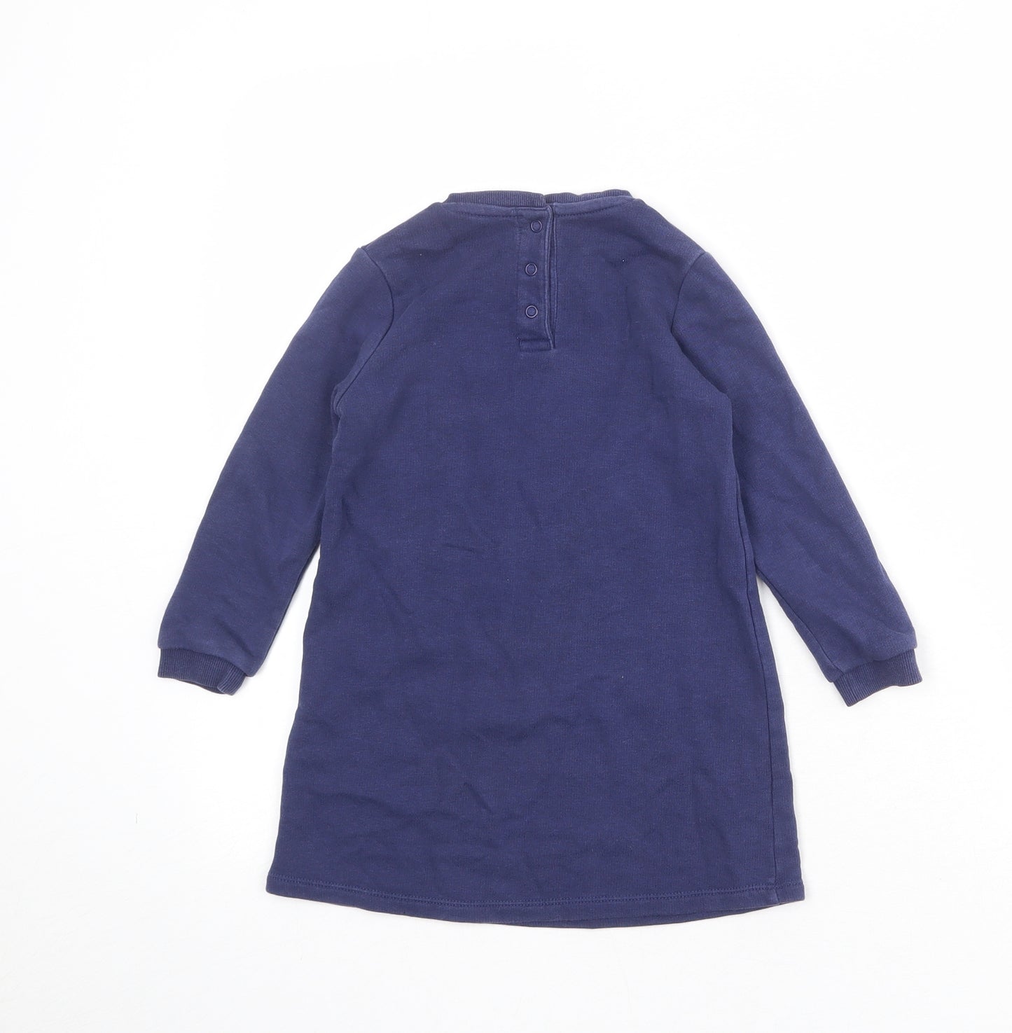 Marks and Spencer Girls Blue Cotton Jumper Dress Size 2-3 Years Round Neck Snap - Unicorns Are The Future