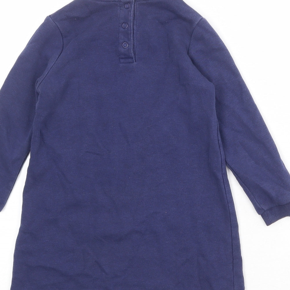 Marks and Spencer Girls Blue Cotton Jumper Dress Size 2-3 Years Round Neck Snap - Unicorns Are The Future