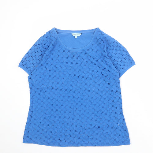 Dickins & Jones Womens Blue Geometric 100% Cotton Basic T-Shirt Size L Round Neck