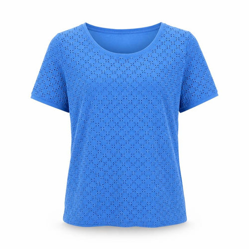 Dickins & Jones Womens Blue Geometric 100% Cotton Basic T-Shirt Size L Round Neck