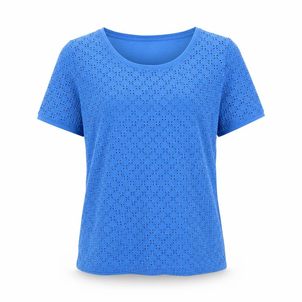Dickins & Jones Womens Blue Geometric 100% Cotton Basic T-Shirt Size L Round Neck