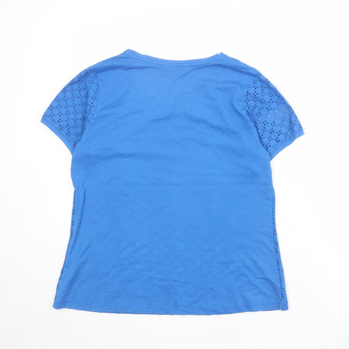 Dickins & Jones Womens Blue Geometric 100% Cotton Basic T-Shirt Size L Round Neck
