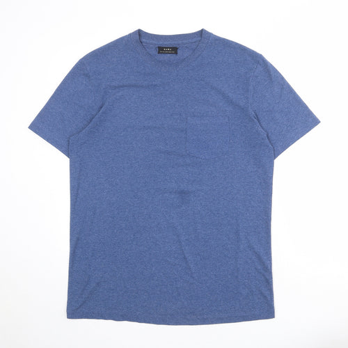 Zara Mens Blue Polyester T-Shirt Size L Round Neck
