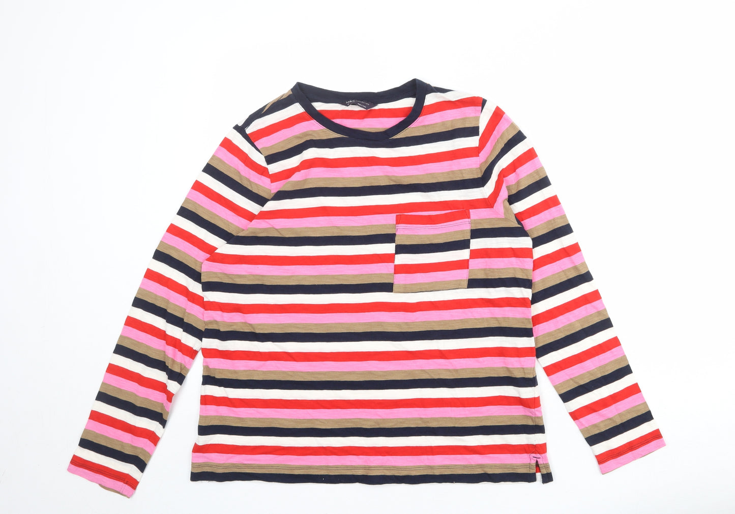 Marks and Spencer Womens Multicoloured Striped 100% Cotton Basic T-Shirt Size 12 Round Neck