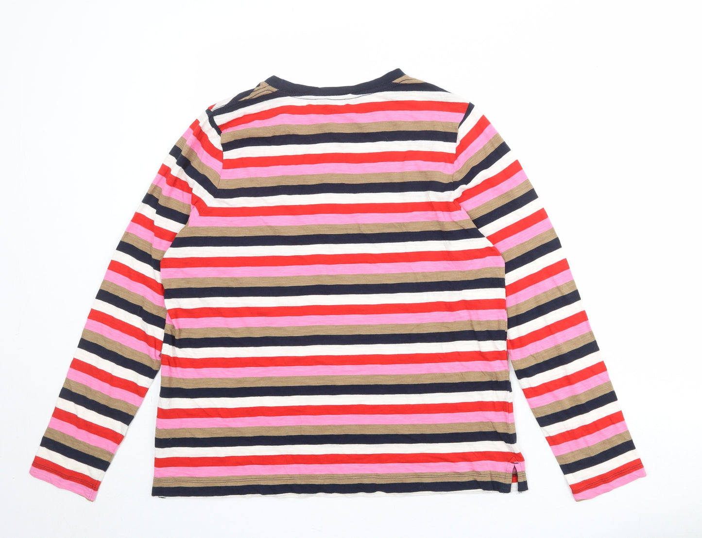 Marks and Spencer Womens Multicoloured Striped 100% Cotton Basic T-Shirt Size 12 Round Neck