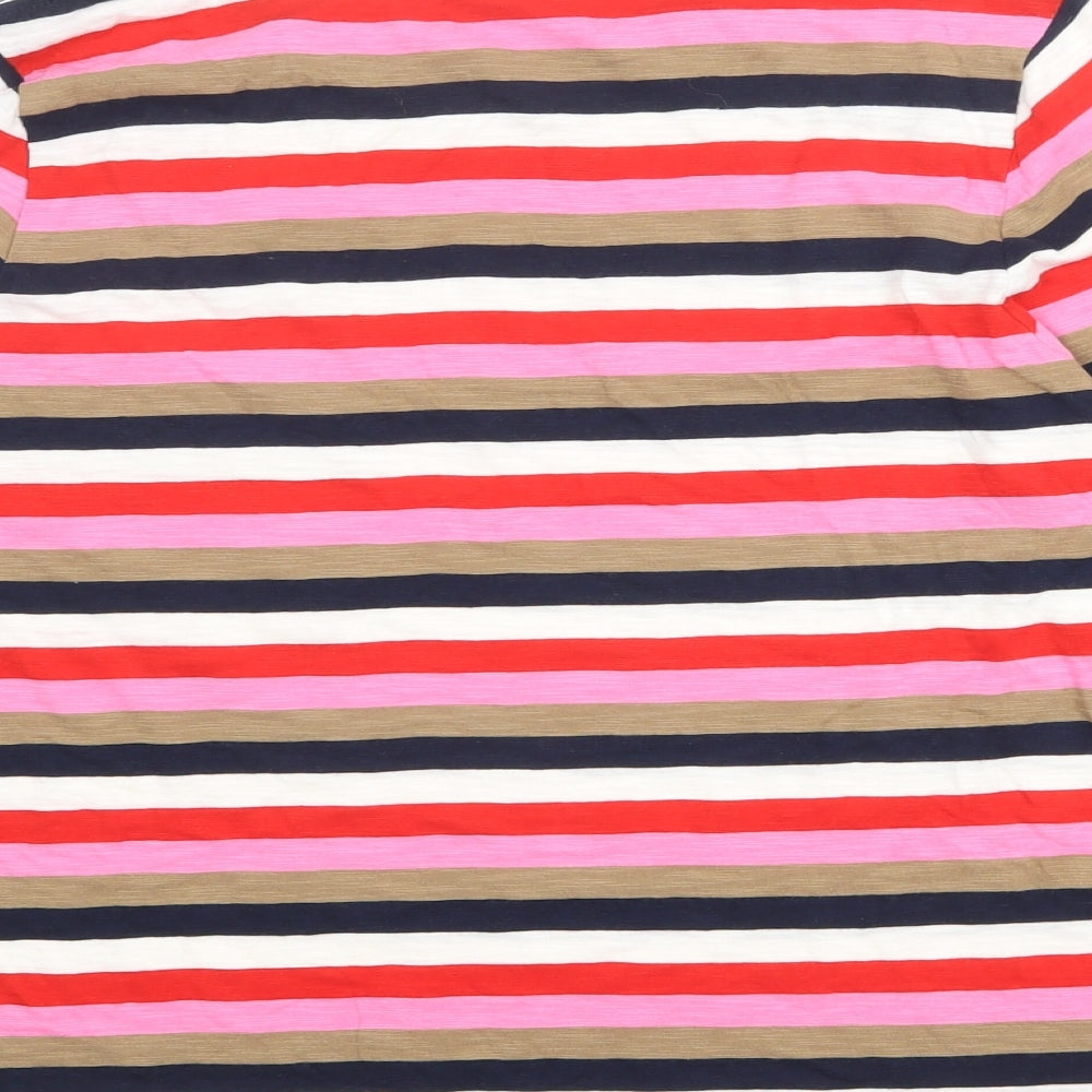 Marks and Spencer Womens Multicoloured Striped 100% Cotton Basic T-Shirt Size 12 Round Neck