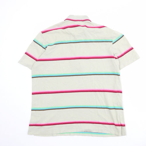 Lacoste Mens Beige Striped 100% Cotton Polo Size XL Collared Button