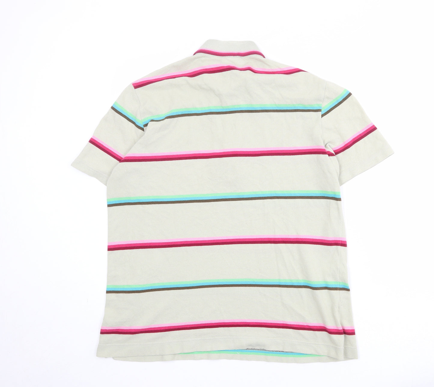 Lacoste Mens Beige Striped 100% Cotton Polo Size XL Collared Button