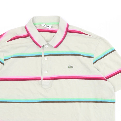 Lacoste Mens Beige Striped 100% Cotton Polo Size XL Collared Button