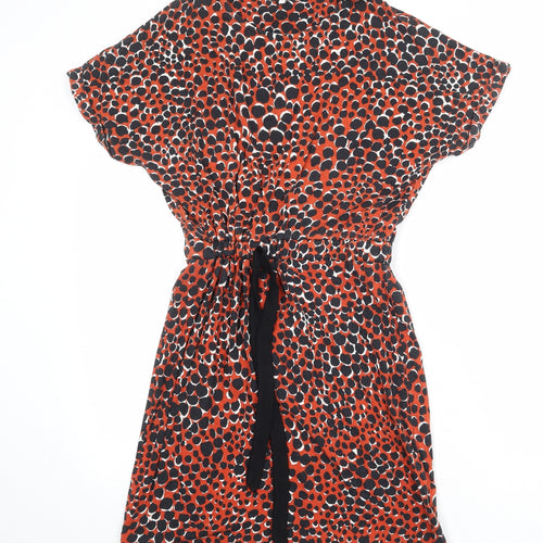 Warehouse Womens Orange Animal Print Viscose T-Shirt Dress Size 6 Round Neck Pullover - Cheetah Pattern