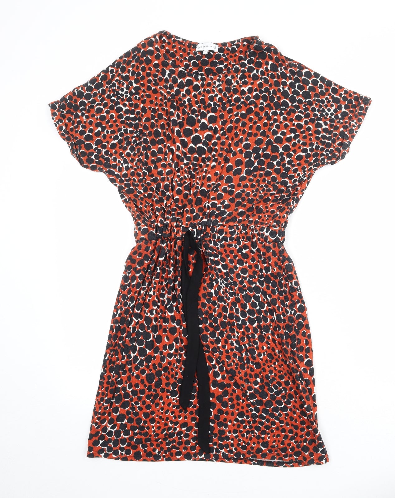 Warehouse Womens Orange Animal Print Viscose T-Shirt Dress Size 6 Round Neck Pullover - Cheetah Pattern