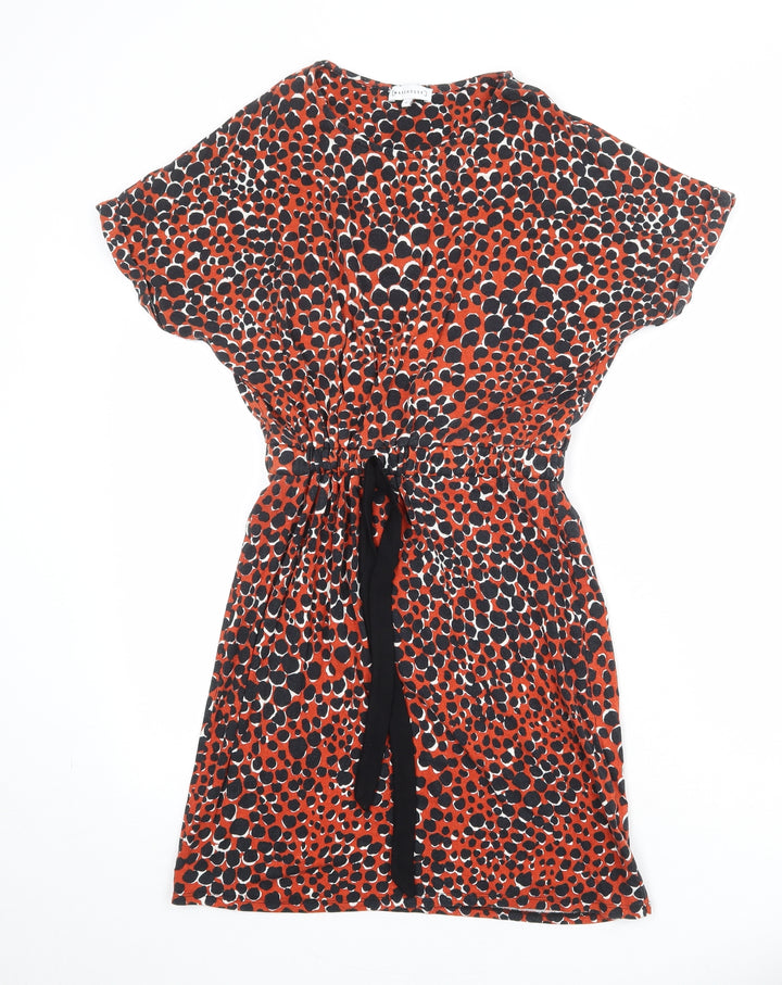 Warehouse Womens Orange Animal Print Viscose T-Shirt Dress Size 6 Round Neck Pullover - Cheetah Pattern