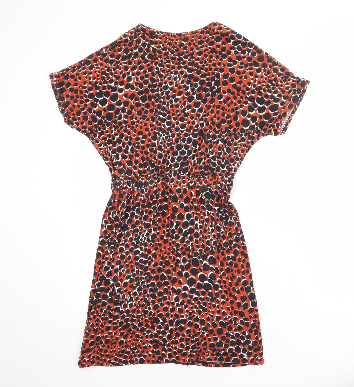 Warehouse Womens Orange Animal Print Viscose T-Shirt Dress Size 6 Round Neck Pullover - Cheetah Pattern