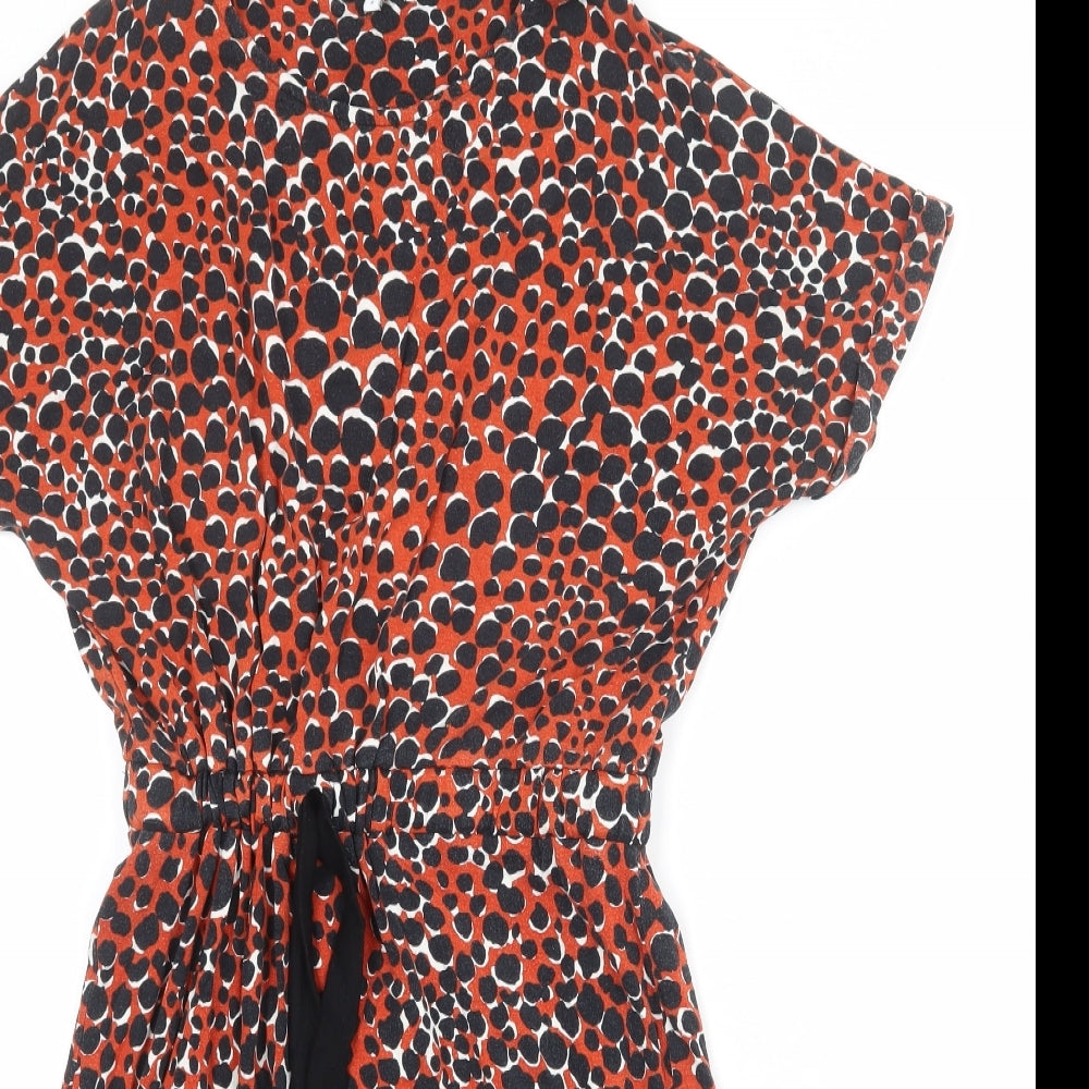 Warehouse Womens Orange Animal Print Viscose T-Shirt Dress Size 6 Round Neck Pullover - Cheetah Pattern