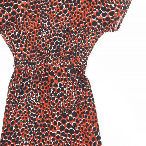 Warehouse Womens Orange Animal Print Viscose T-Shirt Dress Size 6 Round Neck Pullover - Cheetah Pattern