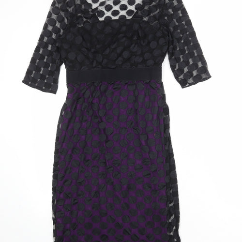 Gina Bacconi Womens Black Polka Dot Polyamide Shift Size 8 Round Neck Zip