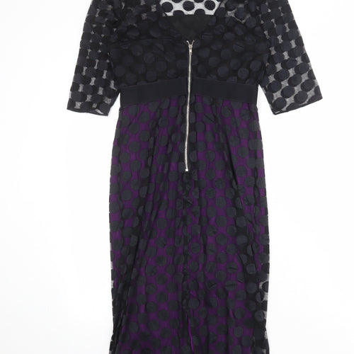 Gina Bacconi Womens Black Polka Dot Polyamide Shift Size 8 Round Neck Zip