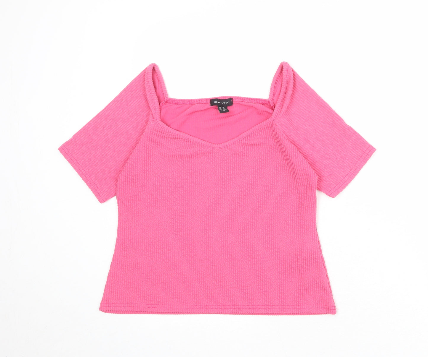 New Look Womens Pink Polyester Basic T-Shirt Size 16 V-Neck