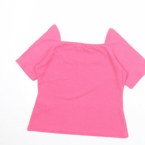 New Look Womens Pink Polyester Basic T-Shirt Size 16 V-Neck