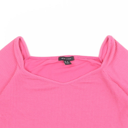 New Look Womens Pink Polyester Basic T-Shirt Size 16 V-Neck