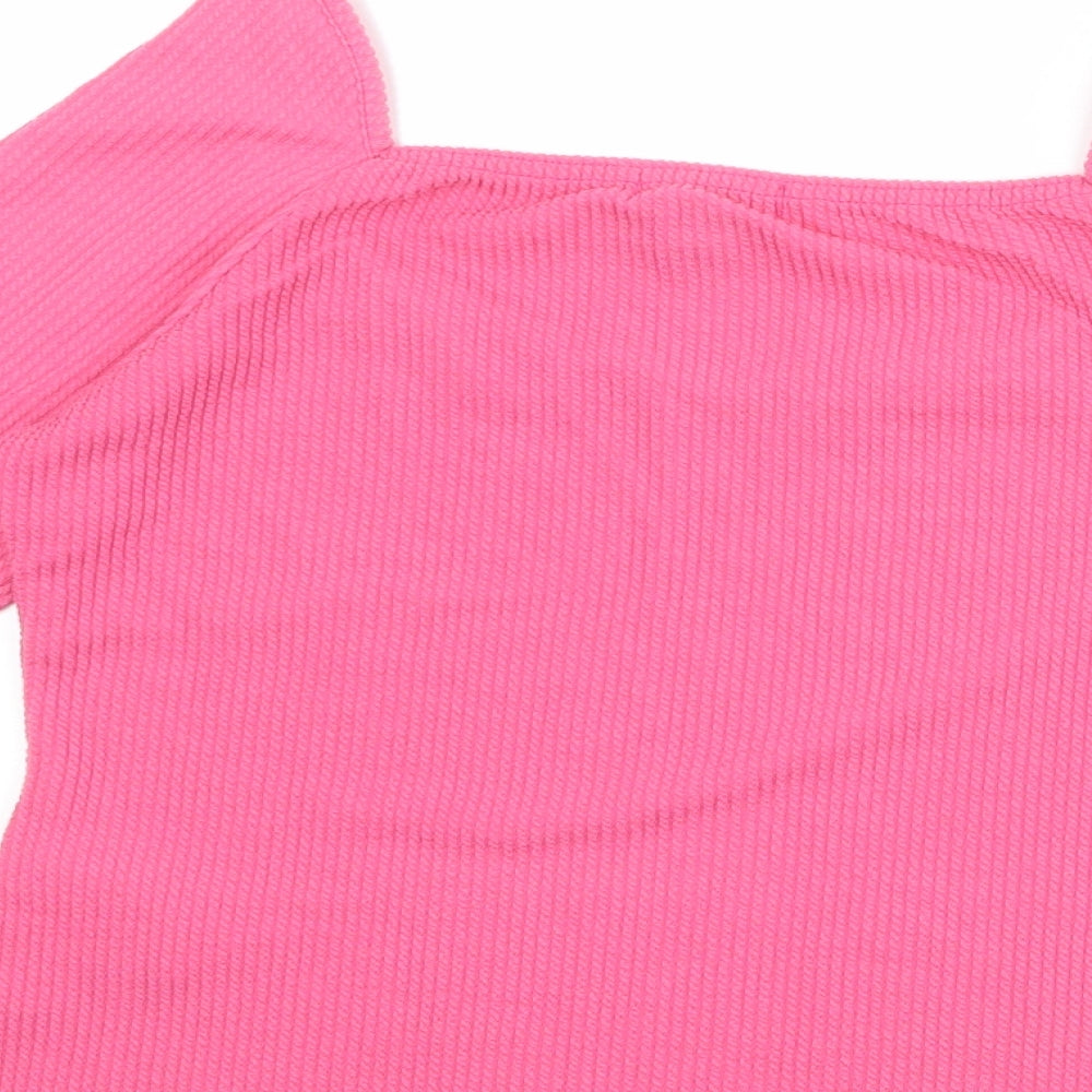 New Look Womens Pink Polyester Basic T-Shirt Size 16 V-Neck