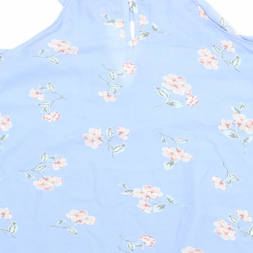 Select Womens Blue Floral Polyester Basic Blouse Size 12 Round Neck - Cold Shoulder
