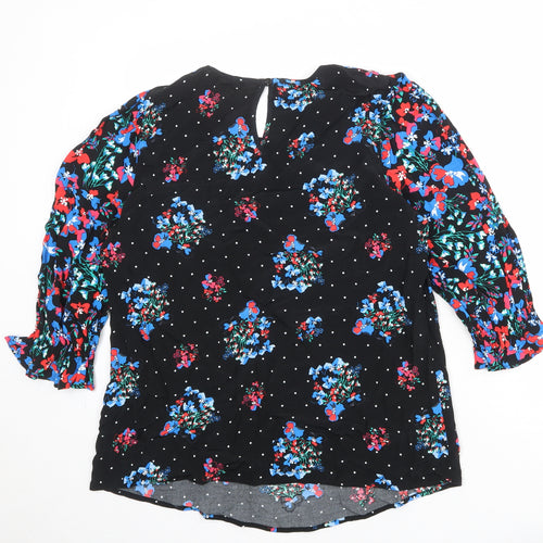 Marks and Spencer Womens Black Geometric Viscose Basic Blouse Size 14 Round Neck