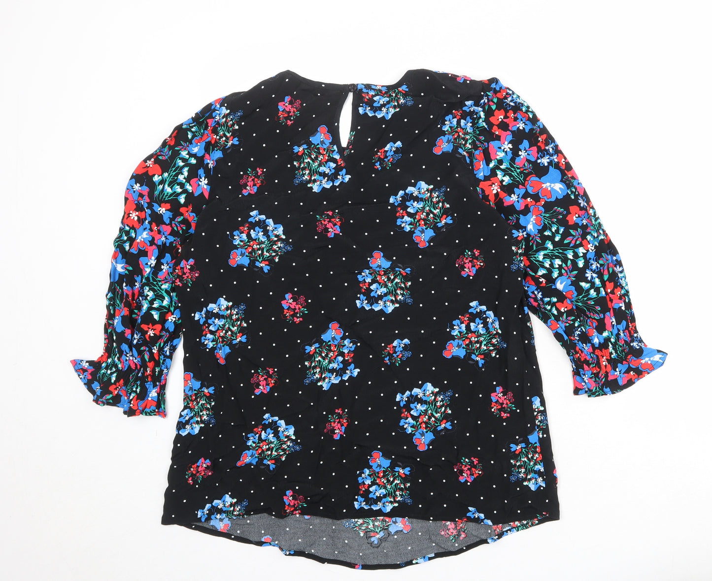 Marks and Spencer Womens Black Geometric Viscose Basic Blouse Size 14 Round Neck